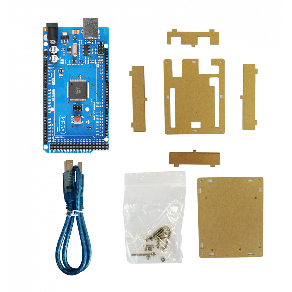 Набор с платой Arduino-совместимой Mega 2560 R3 CH340G + кабель USB Type A/B + корпус (акрил)